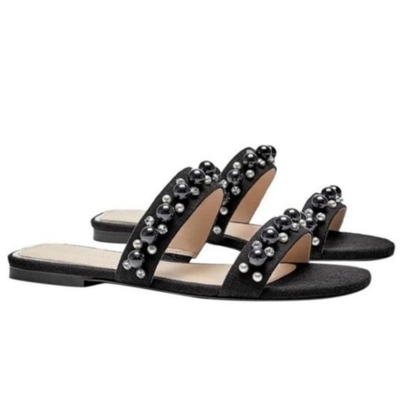 Zara Shoes - Zara Pearl Black Slide On Sandals 9